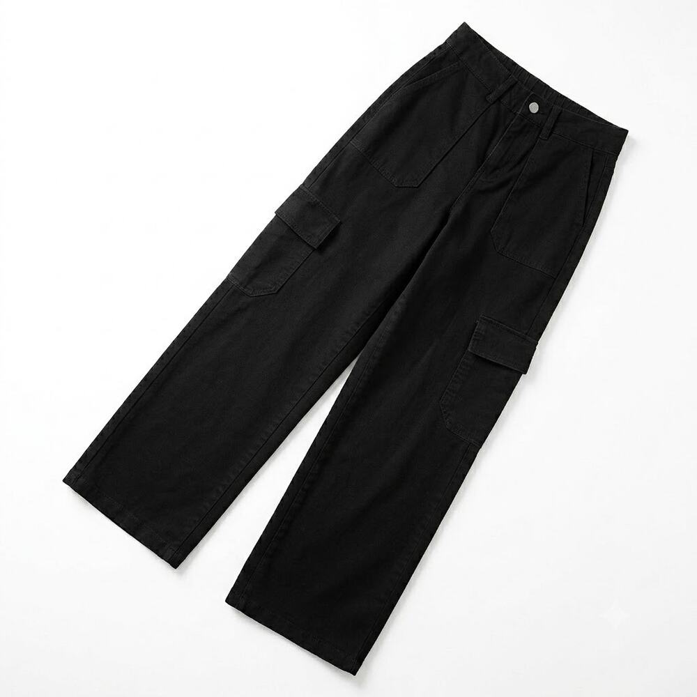WILD FABLE High Rise Straight Leg Cargo Pants Black Cotton Stretch Womens XXS